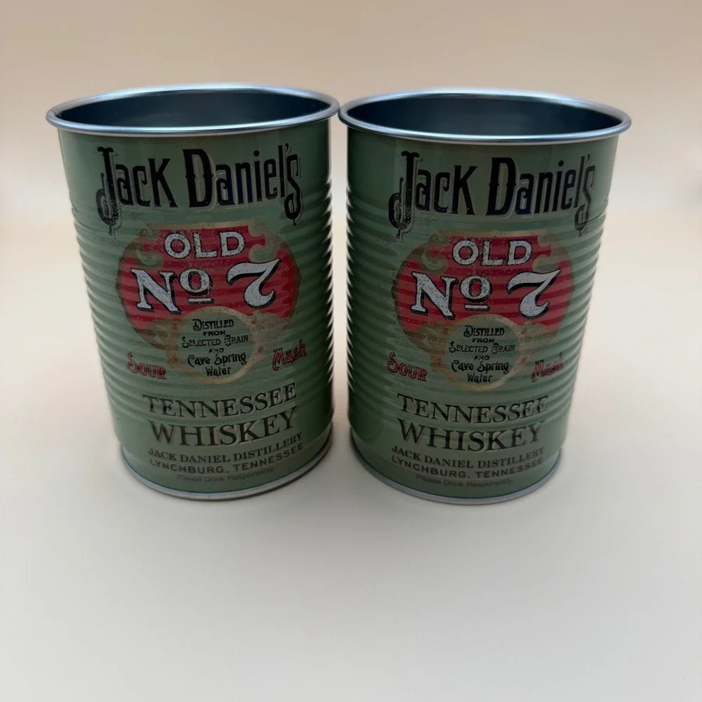 Jack Daniels Whiskey/Indian Motorcycle Metal Tin Cup Tumbler Set 2pk Distressed